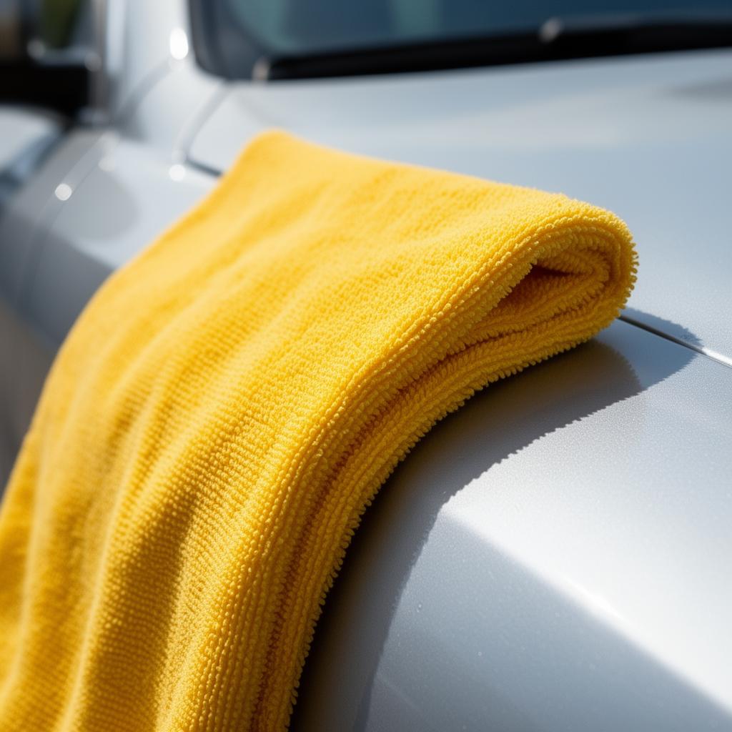 Microfiber towel on gleaming car finish